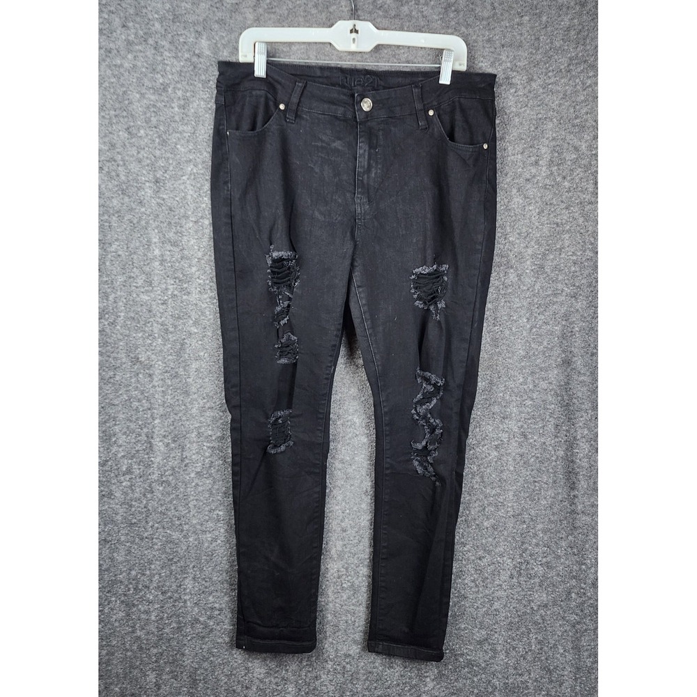 Rue21 Distressed Skinny Jeans Women Size 16 Black Ripped Denim Mid Rise